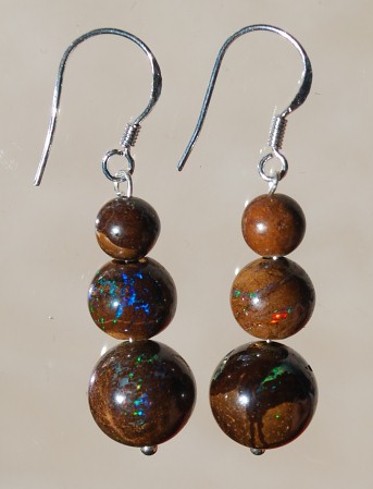 Yowah Matrix Opal Bead Sterling Silver Earrings